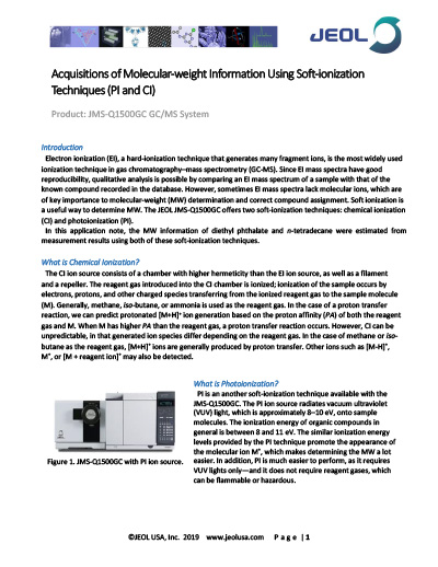 Acquisitions of Molecular-weight Information Using Soft-ionization Techniques (PI and CI)
